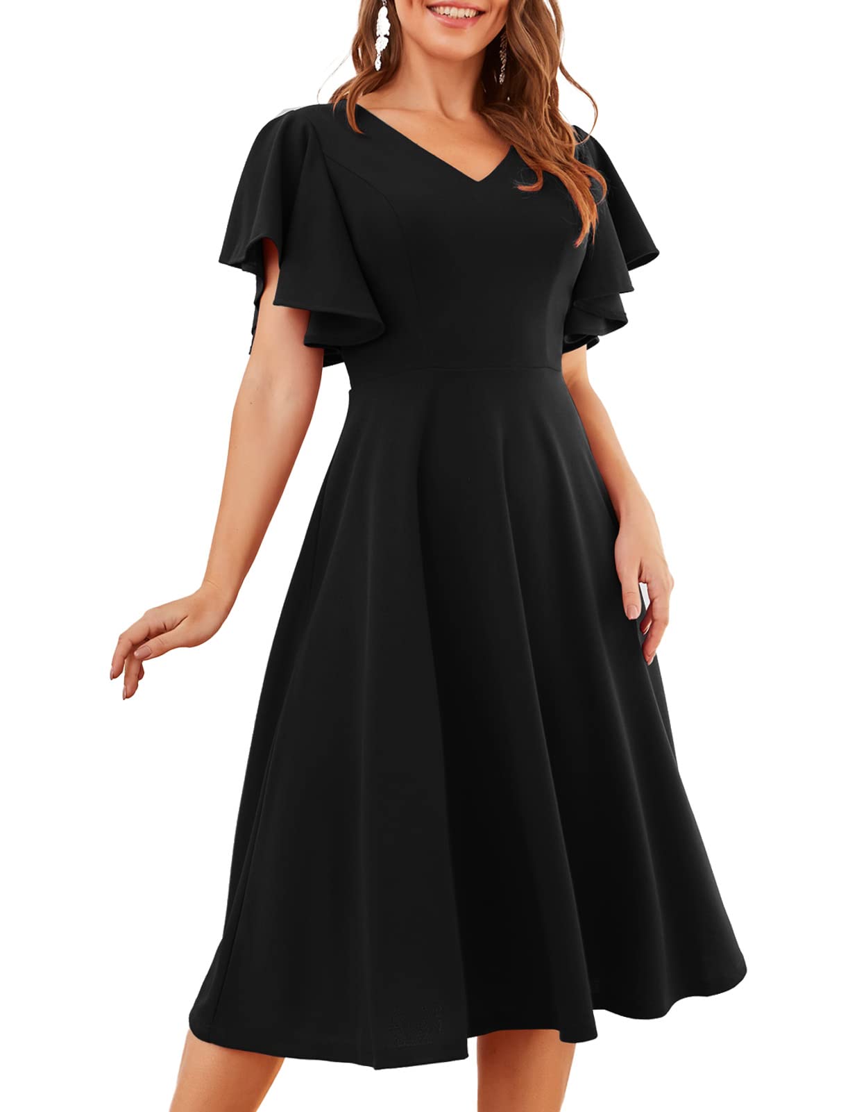 Bridesmay Womens Formal Cocktail Wedding Guest Dress for Women 2025 Short Sleeve Fit and Flare Tea Party Dresses
