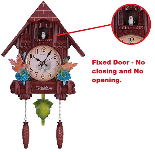 Three Secondz Bird Cuckoo Analog Wall Clock Alarm Clock - Fixed Door. Does not Open or Close (Light Brown, 65 cm x 16 cm x 37 cm, 3603_CFB), Plastic 4