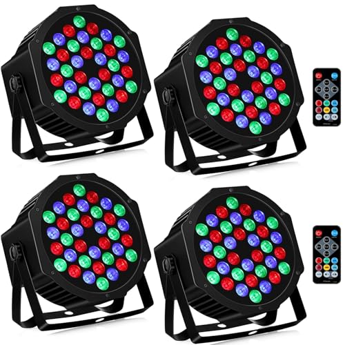 36LEDs Stage Par Lights 4 Pack - RGB LED Par Lights Sound Activated Auto Play by Remote & DMX Control Uplights for Wedding Birthday Church Music Light Show DJ Dance Party Events Stage Lighting