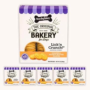 Three Dog Bakery Lick'n Crunch Sandwich Cookies Premium Dog Treats with No Artificial Flavors Golden & Peanut Butter