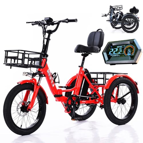 Wasd3Pods 20-Zoll-Elektro-Dreirad Für Erwachsene – Klappbares Elektrofahrrad Mit 48v/13ah-Akku, LCD-Display, Vorderem Und Hinterem Korb; Maximale Zuladung 200 Kg Orange