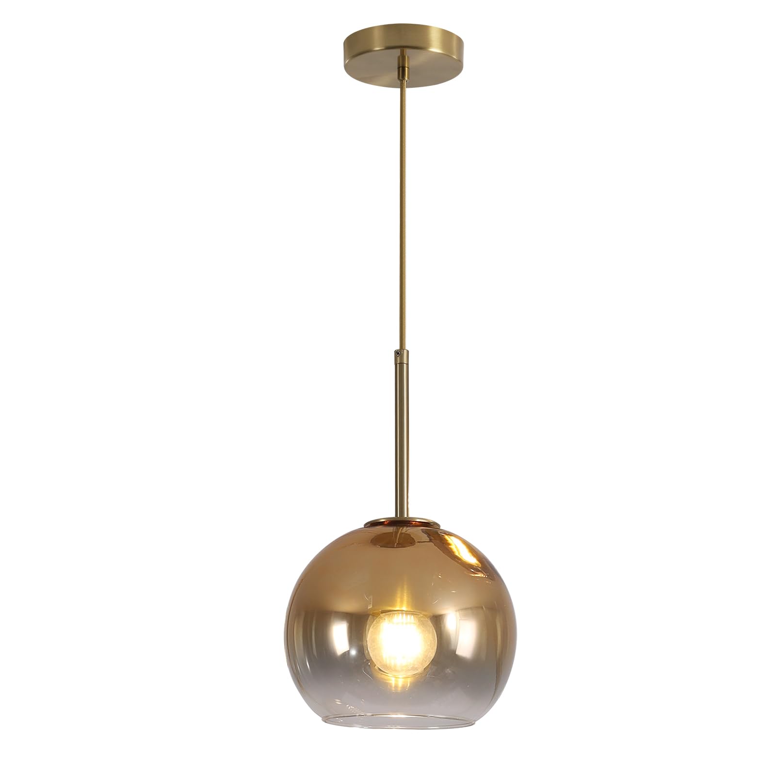 KCO Modo Lighting Modern Gold Glass Pendant Lights Hanging Light Fixture Globe Shade Bedside Light 1-Light Ceiling Chandelier for Kitchen Island Hallway