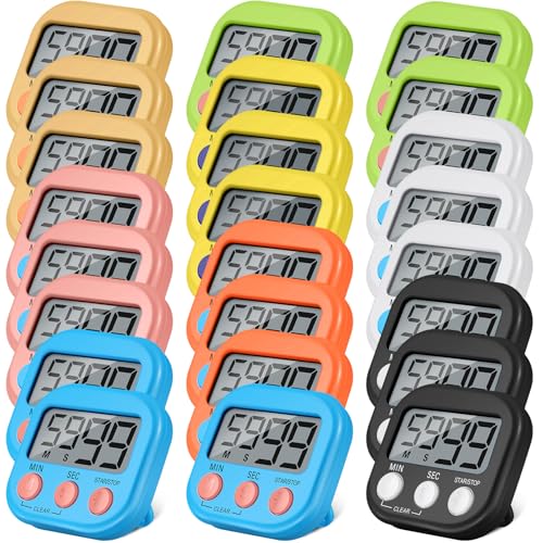 Weewooday 24 Pcs Digital Kitchen Timer Magnetic Timer Bulk On/Off Switch Minute Second Count up Countdown Loud Alarm for Exercise Cook Baking(Multicolor)