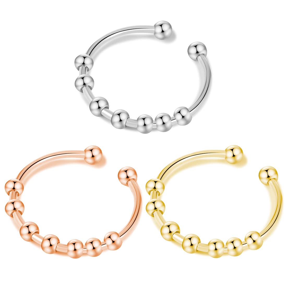 3 Piezas Anillo Antiestres Anxiety Ring Ajustables Fidget Ring Anillo Ansiedad De Manera Unisex Ligero Clásico Anillos Abiertos Anillos De Nudillos Ansiedad