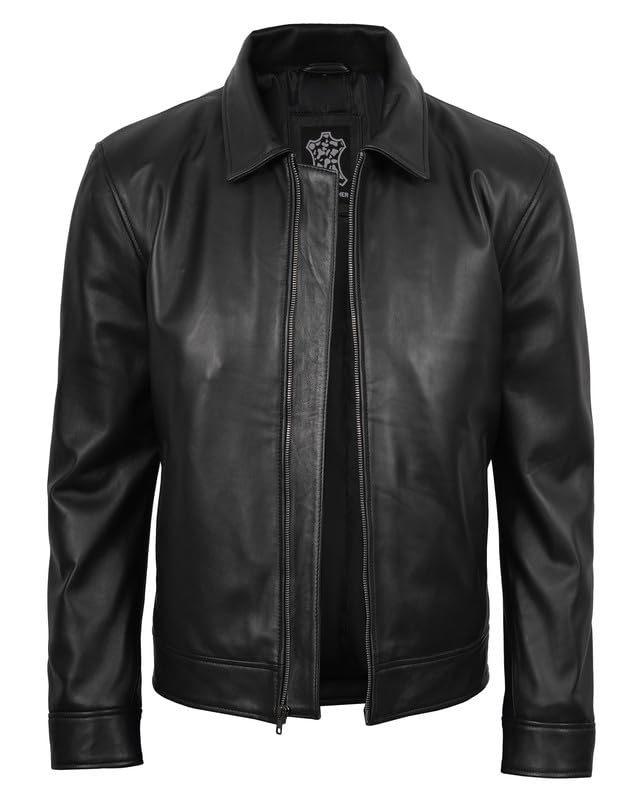 Image of Blingsoul Vintage Real Lambskin Leather Jacket For Mens - Moto Style Classic Shirt Collar Leather Jacket Men