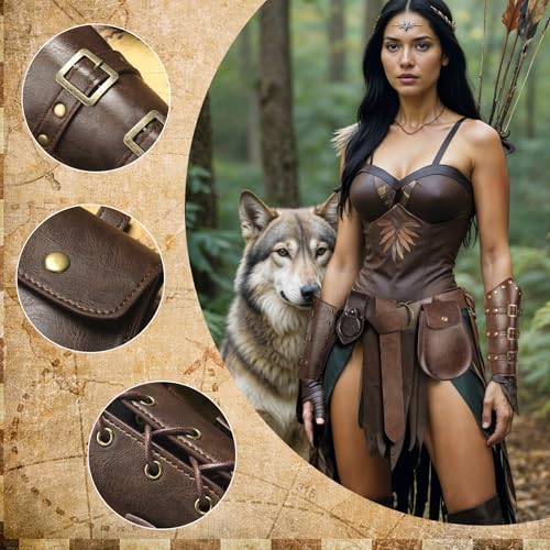 5 PCS Renaissance Accessories Ren Faire Viking Belt Medieval Waist Belt Pouch Leather Arm Bracers and Medieval Sword Holder for Renaissance Cosplay4