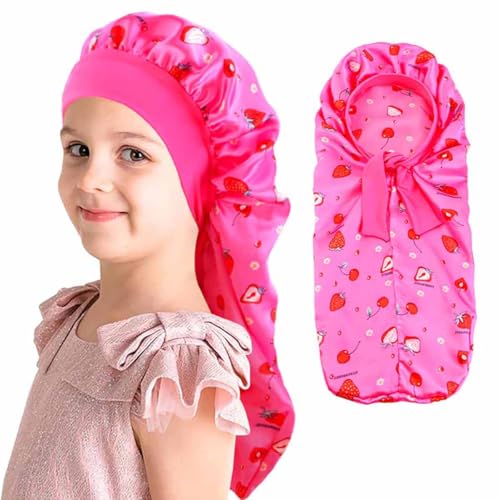 2PCS Girls Unicorn Hair Bonnet for Sleeping,Extra Long Satin Bonnet with Elastic Tie Band for Kids Braids Curly Hair3