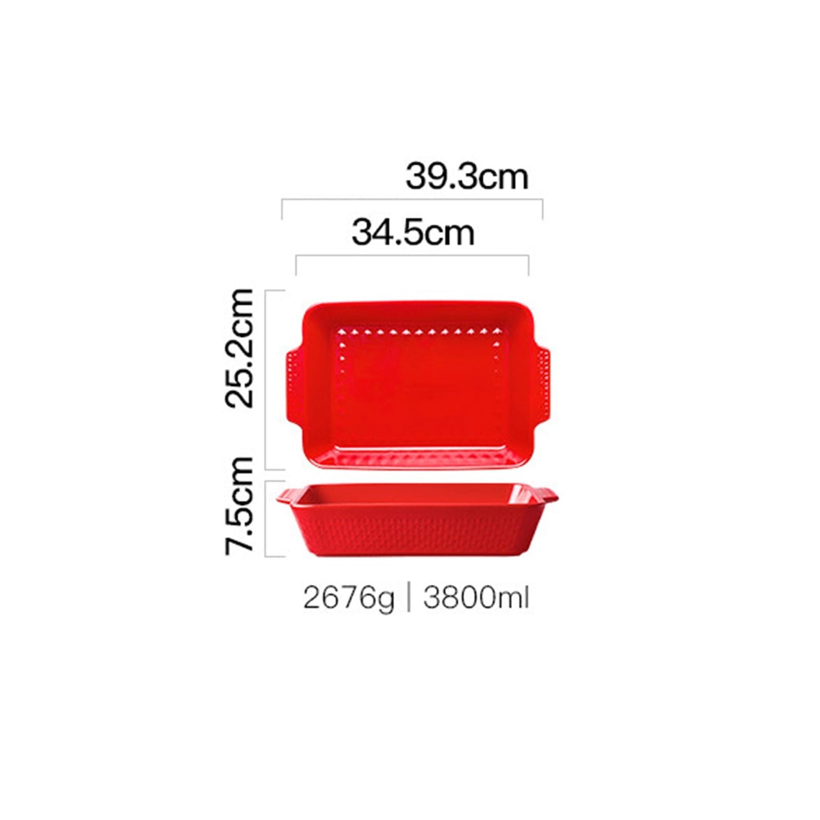 Plat Four Rectangular Ceramic Baking Dish with Handles Plat Gratin(Blanc,Moyen)