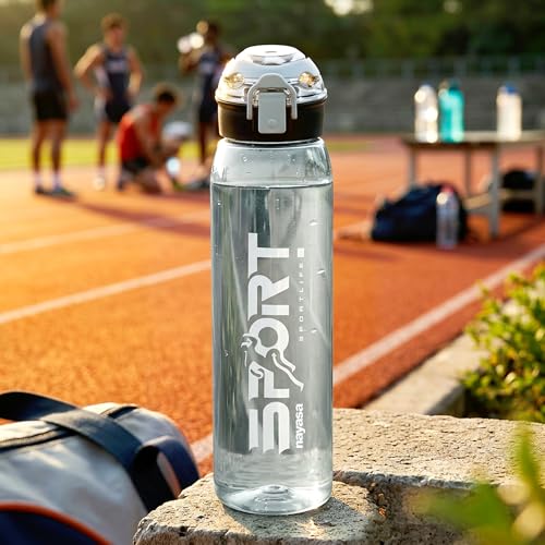 Image of Nayasa Turbine 1000 ml BPA Free Plastic Water Bottle | Leak Proof | Unbreakable | Wide Mouth with Scale | Sports Bottle | Black