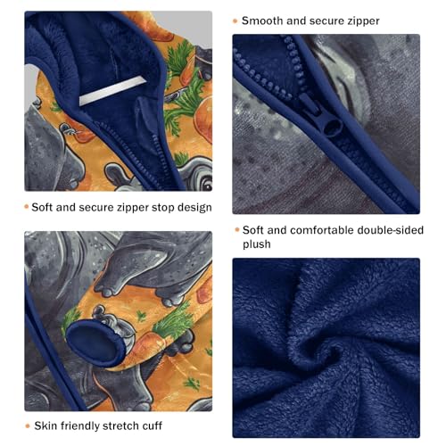 Hippo Carrot Toddler Fleece Jacket Girl Boys Hooded Fleece Jacket Coat Warm Outwear Zip-up 3-10T3