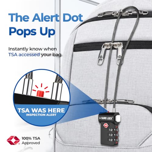 Image of SURE LOCK TSA Approved Luggage Locks with Open Alert Indicator, 3 Digit Combination Cable Travel Lock for Suitcase, Backpack, Gym Locker, Toolbox, Carry On & Travel Bag, EXTRA LONG CABLE, EXTRA LONG
