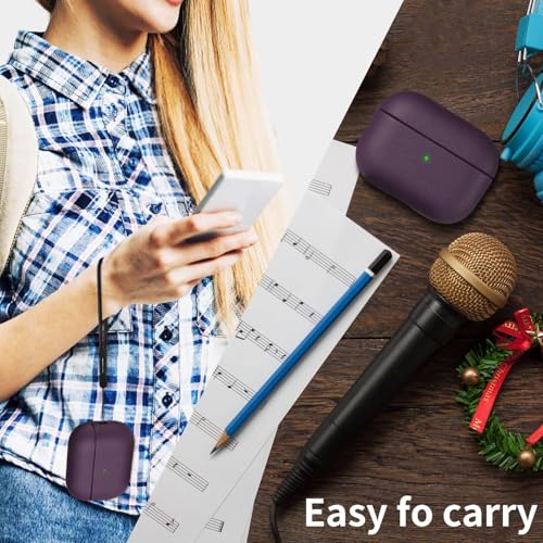 Image of KHR Leather Texture Full-Body Protective Case Cover for AirPods Pro 3rd Generation (2025), Wireless Charging and Front LED Visible Case with Lanyard for AirPods Pro 3 (Purple)