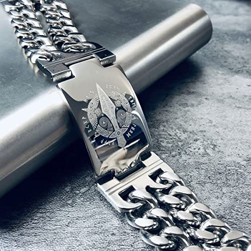 bahamut Mens Viking Odin Gungnir Stainless Steel Cool Cuban Chain Link Bracelet for Men,Norse Cuff Wristband Jewelry3