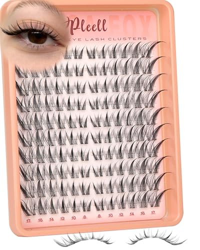 Pleell Fox Eye Lash Clusters Wispy Eyelash Clusters Cat Eye Lashes Cluster Natural Cluster Lashes with Thin & Invisible Band Left&Right Spikes Cluster Eyelash Extensions (LC Curve 8-17MM)