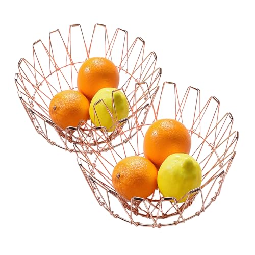Fruit Basket Für Küchentheke,Klappbar Aufbewahrungsbehälter | 2 Stück Metall Aufbewahrungskorb Für Arbeitsplatte | Für Küche Kühlschrank Wohnzimmer Büro Bar Indoor Picknick Snacks Süßigkeiten