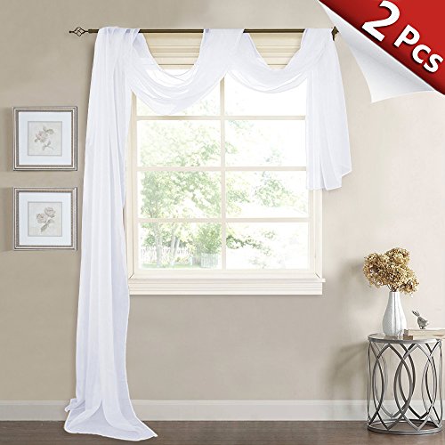 RYB HOME Sheer Window Valances - Canopy Bed Scarfs Sheer White Voile Tiers