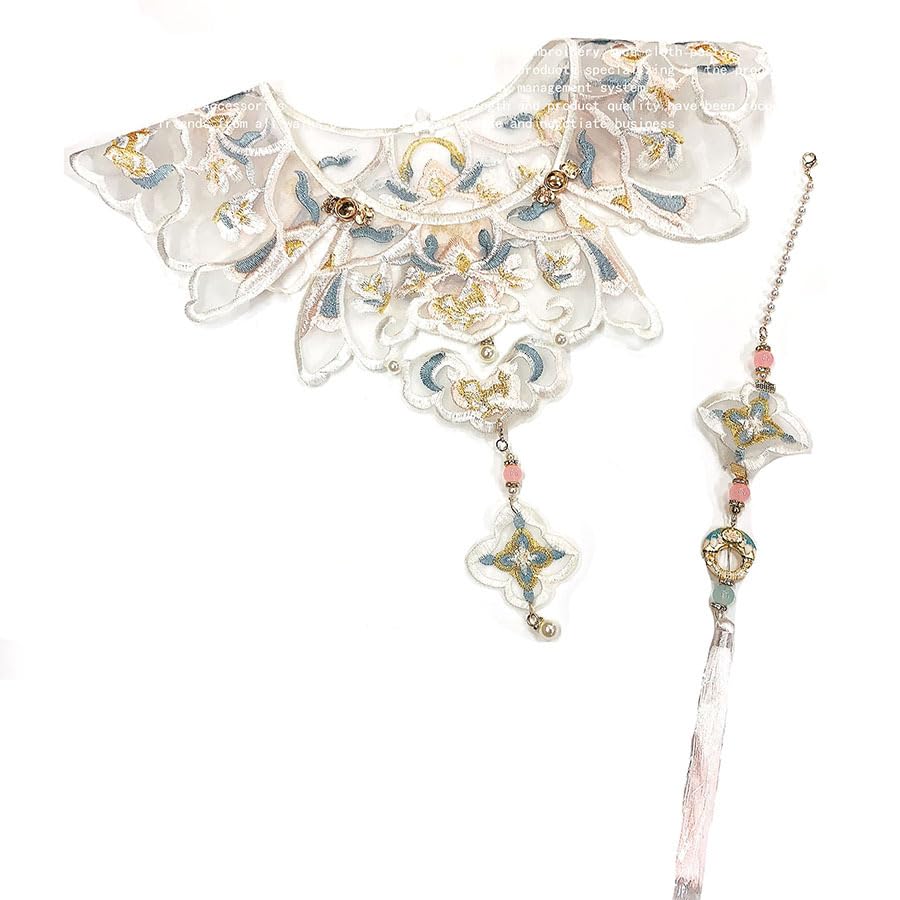 Chinese White orchid Ming Clothing Lace Cloud Collar Shawl Wrap Shoulder Scraf for Mamian Skirt Hanfu Handmade (Ming Style)