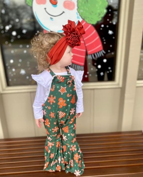 YOKJZJD Toddler Baby Girl Christmas Outfit Gingerbread Man Suspender Romper Jumpsuit Overalls Bell Bottom Pants Fall Clothes2