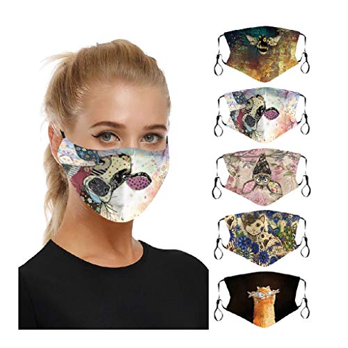 5 Stück Atmungsaktive mundschutz waschbar, Unisex mundschutz baumwolle staubschutz Mundschutz mit motiv mundbedeckung stoff Wiederverwendbare mundschutz zum Laufen, Radfahren