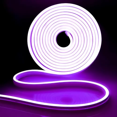 iNextStation Ruban LED Néon 5M Violet, 12V Bande LED Lumineuse IP65 Etanche Silicone Découpable Flexible Néon Lumière pour Chambre, Fête, Bar, Cuisine...