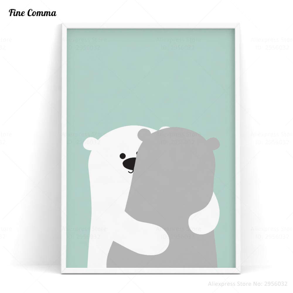 SHINERING Poster Toile Lapin & Ours - Décoration Murale Chambre Bébé 35x50cm, Style Nordic