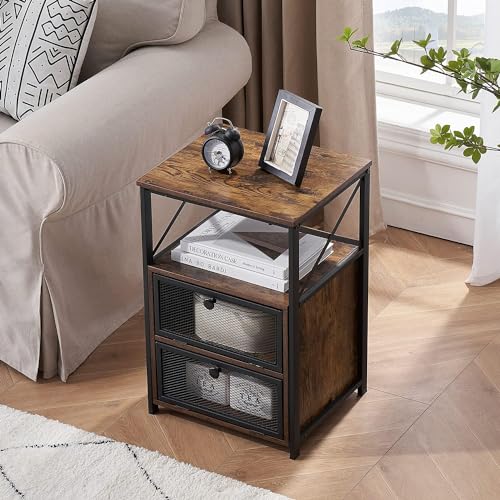 Image of VECELO Nightstand Set of 2, End Table with Flip Drawer, Modern Night Stand for Bedroom,Living Room, Office, Easy Assembly, Vintage Brown