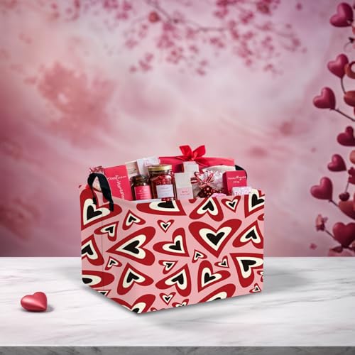 Image of Cute Heart Valentine's Day Basket Gifts Empty Storage Basket for Kid and Baby Room Decor (Abstract Black Red Love)