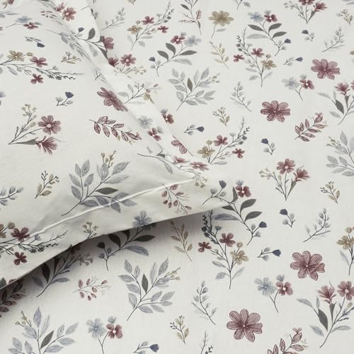 Image of Story@Home 190 TC Cotton Double Bedsheet Set with 2 Pillow Covers | Soft Breathable Fabric | 250 x 225 cm Double Bed Sheet | Off White & Brown Floral Printed Bedding for Bedroom
