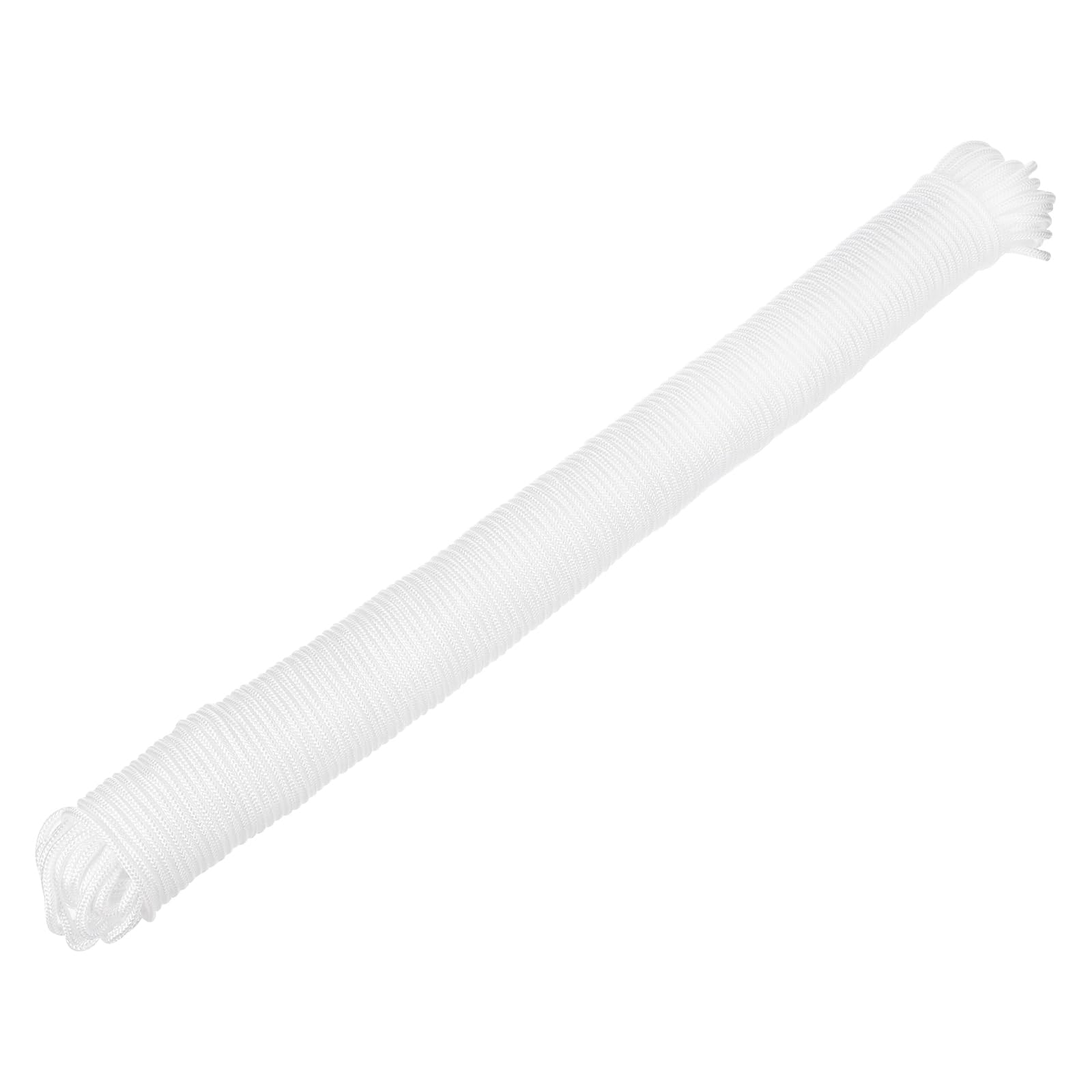 Rebower 1 Pcs White Nylon Rope 1/4"x328ft Solid Braided Cord Polypropylene Rope Utility Cord,[for Camping Tie Down, Securing