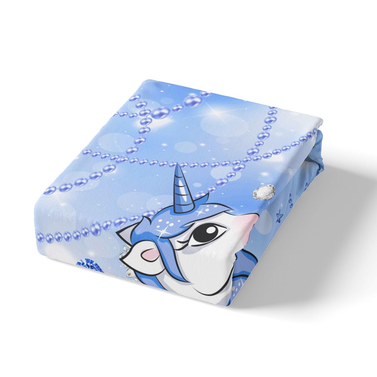 Juego de sábanas de unicornio tamaño King con 2 fundas de almohada con patrón de perlas, juego de sábanas de unicornio para niñas, juego de ropa de cama azul oscuro para niños, niñas y adultos