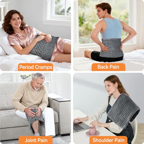 Image of Heating Pad for Back Pain, Electric Heat Pad with 9 Heat Levels & 4 Auto-Off Timers, Portable Heating Pad for Period Cramps, Shoulder, Neck, Machine Washable, Gifts for Women and Men, Grey, 24''x12''