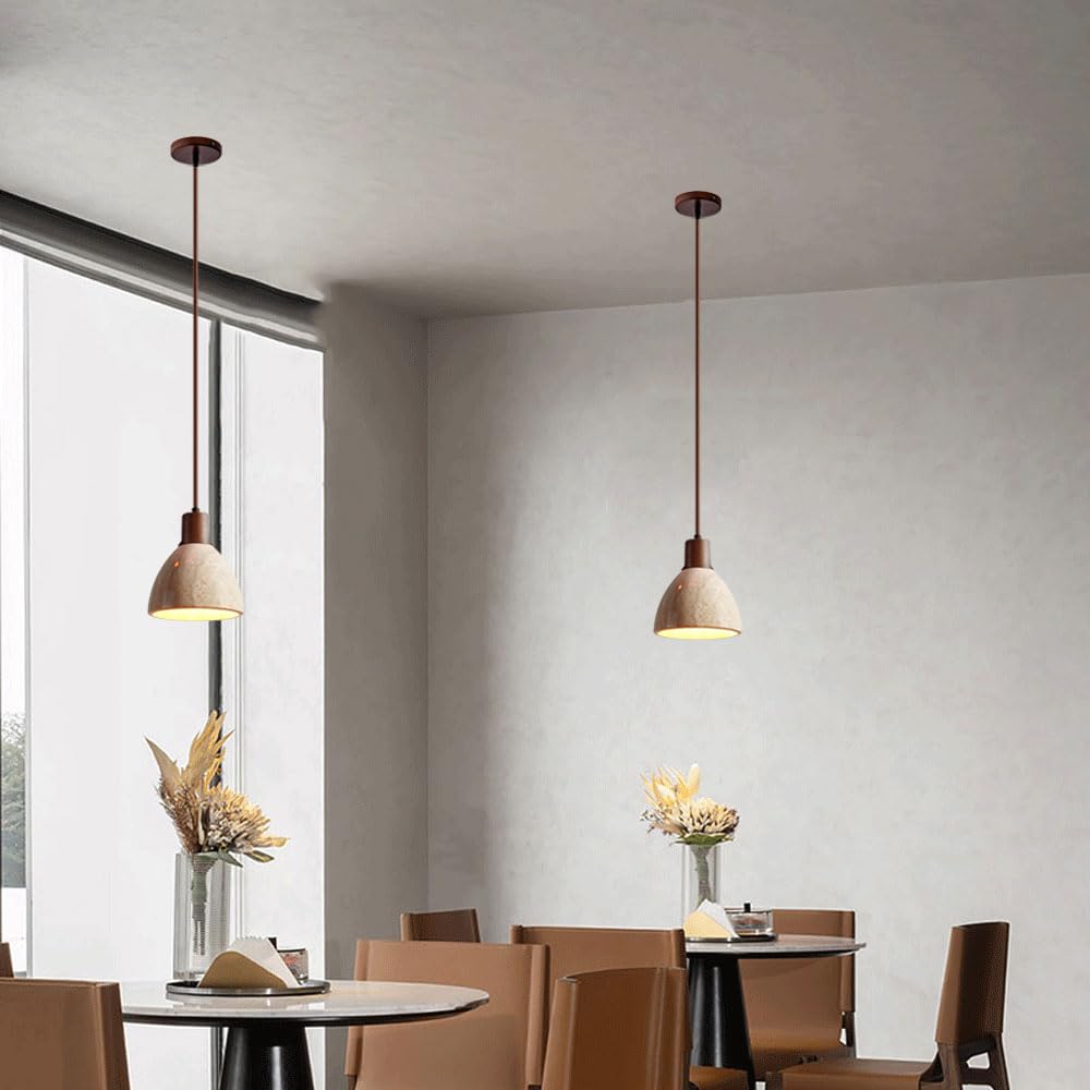 Lámpara colgante creativa de travertino amarillo, estilo rústico nórdico, con casquillo E26, lámpara colgante de piedra natural de 16 cm, luminaria decorativa para sala de estar, cocina, isla
