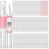DupakSYS Cuticle Oil Pen 50Pcs 5ml Empty Nail Oil Pen Transparent Twist Pens with Brush Tip for Nail Oil, Eyelash Growth Liquid Tube, Cosmetic Lip Gloss Container Applicators + 72pcs Label
