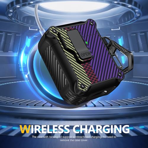 Image of RFUNGUANGO AirPods 2 Case with Lock Magnetic Lid, Carbon Fiber Purple