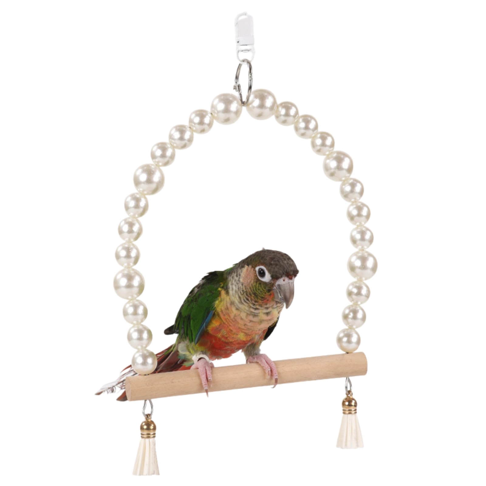 Parrots Bridge Hammock Swing Bridge Swing Standing Training Supplies Bridge Wood Hammock with Pearls Beads Toy Large Bird Swing for Parrots (White)