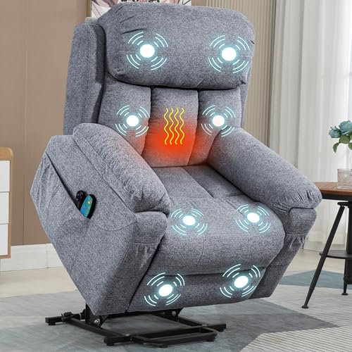 Blisswood Recliner Armchair, Heated 8 Point Massage Sofa Armchair Single Motor Auto Reclining Chair Upto 180kg Weight Capacity Riser & Recliner chair for Living Room (Grey)