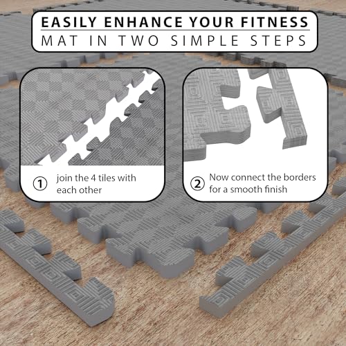 Image of EASY HOME Interlocking Floor Gym Mats for Home and Living Room, Rubber Floor Workout Mat for Exercise, Super Absorbent EVA Foam Mat- 60x60cm - 25mm Thickness, Grey (4 Tiles - 16Sqft)