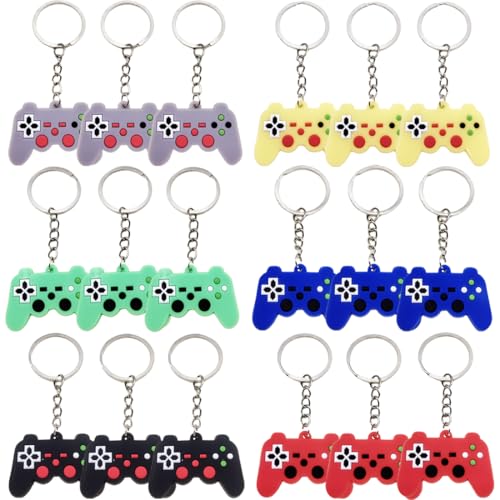 LAKJUOZ 18 Peças porta-chaves de videojogos, porta-chaves de controlador de jogo, pingente de alça de jogo, porta-chaves, encantos de mochila, para suprimentos de festa de videojogos, presente de