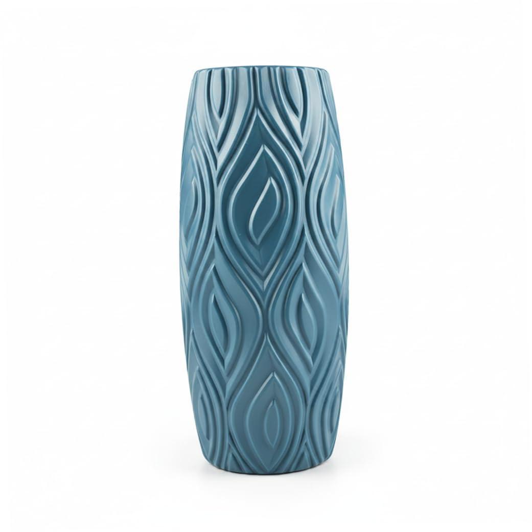 Ginwrek Vases for Flowers Small Vases for Flowers, Plastic Flower Vase Nordic Vase for Unbreakable Ceramic-Look with Fluid Art Texture, 3.15x9.06 Inch, Blue