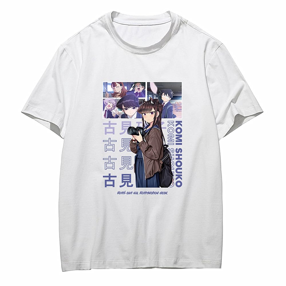 Charous Unisex White 5 Anime Komi Can't Communicate White Cotton Cartoon Print T-Shirt Used For Manga Komi Shouko Fans Cosplay Gift