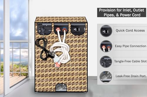 Image of Stylista PVC Washing Machine Cover Compatible for Godrej 6.5 Kg Fully-Automatic Top Loading WTEON ADR 65 5.0 FDTH ROGR, Symmetric Pattern Beige