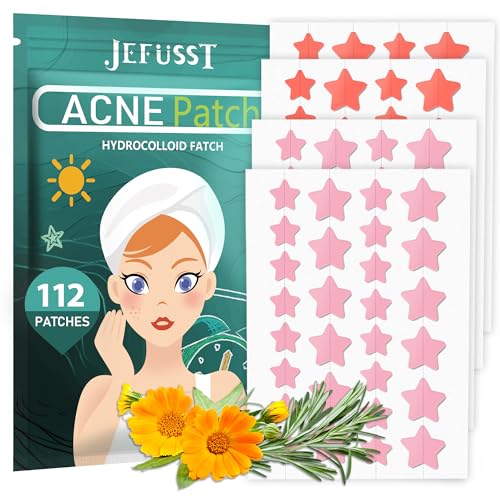 Star Acne Patches 112 Counts, Pimple Patch Pimple Patches for Face Pimple Patches Stars Hydrocolloid Acne Patches Cute Zit Patches Healing Sticker, Orange and Pink
