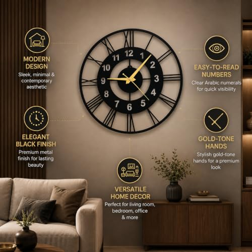 Image of 40 cm Metal Wall Clock, Black