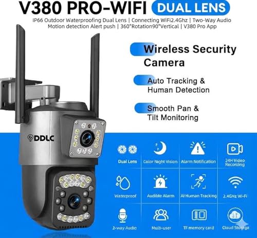 Image of DDLC 6MP Smart WiFi Dual Lens Outdoor PTZ CCTV Camera | 360 Rotation | Color Night Vision | Two Way Audio | Wireless Home Security Camera with Mobile App V380 Pro (Dual Lens PTZ)