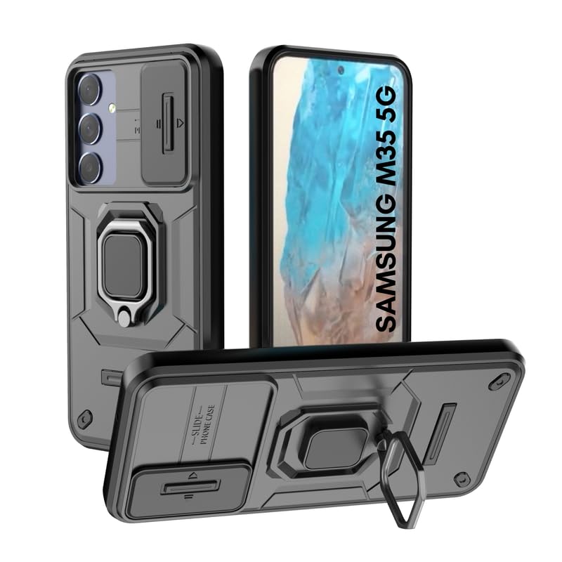 Prime Retail Heavy Duty Armor Back Case Cover for Samsung Galaxy M35 5G - Magnetic Kickstand Ring with Camera Shutter Protection, Rugged Bumper Hard Back Cover for Samsung M35 5G (PC & TPU|Black) (B0DD7LMFC5) Amazon Price History, Amazon Price Tracker