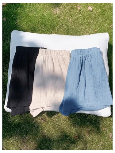 Image of MakeMeChic Women's 3 Pack Linen Shorts Gingham Striped Beach Shorts | Summer, Plaid, Cover Up Shorts