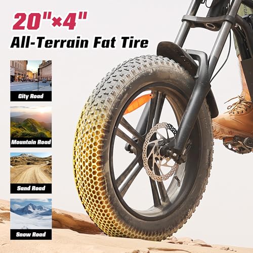 Windone E2 Electric Bike for Adults, Full Suspension, 48V13Ah Removable Battery, Up to 28MPH & 46.6 Miles (PAS), 1000W Ebike with All-Terrain 4.0″ Fat Tires, Cruise Control, UL Certified, Moped E-Bike