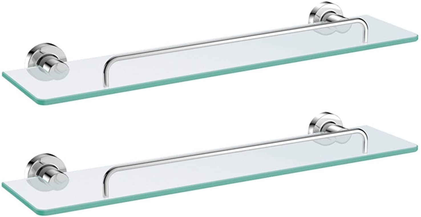 ELUKHT 2 Pack Bathroom Glass Shelf Wall Mounted Tempered Glass Shelf Stainless Steel Rustproof Shower Caddy Shelf Retangular