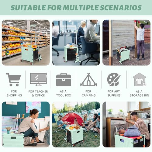 Felicon Selorss Folding Utility Cart Portable Rolling Crate Handcart With Stair Climbing Wheels&360°Swivel Wheels Telescoping Handle Plastic Box Dolly For Travel Shop Move Office Teacher Use thumb #4