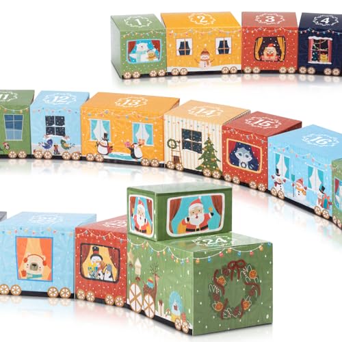 Adventskalender zum Befüllen, 24 Zug Adventskalender zum Selbstbefüllen mit Zahlenstickern, Befüllbare Adventskalender Boxen zum Basteln, DIY Weihnachtskalender Geschenkboxen für Kinder, Freunde